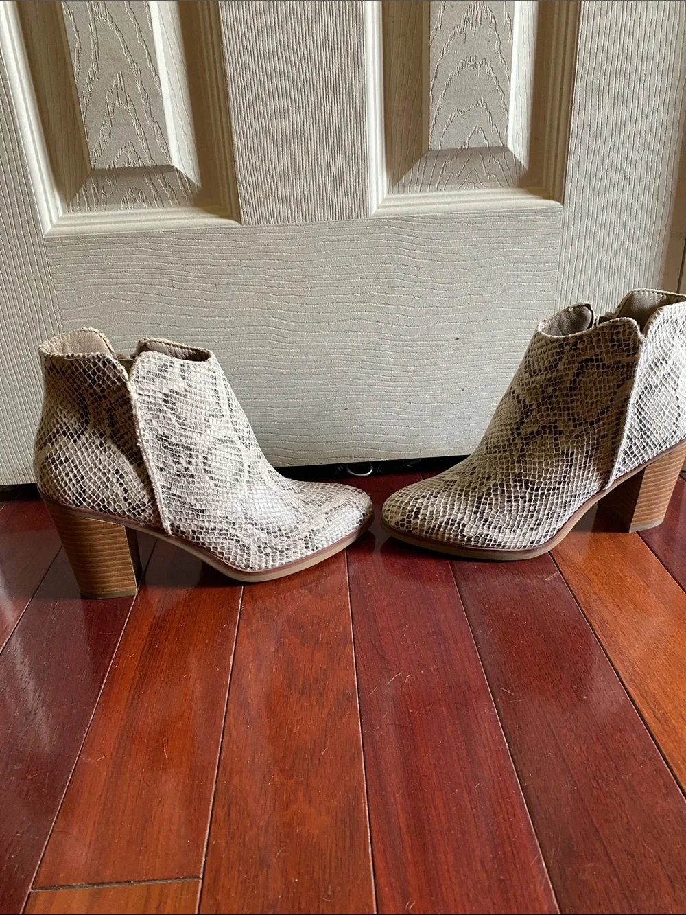 Maurices Snake-Print Ankle Booties in Light Taupe
